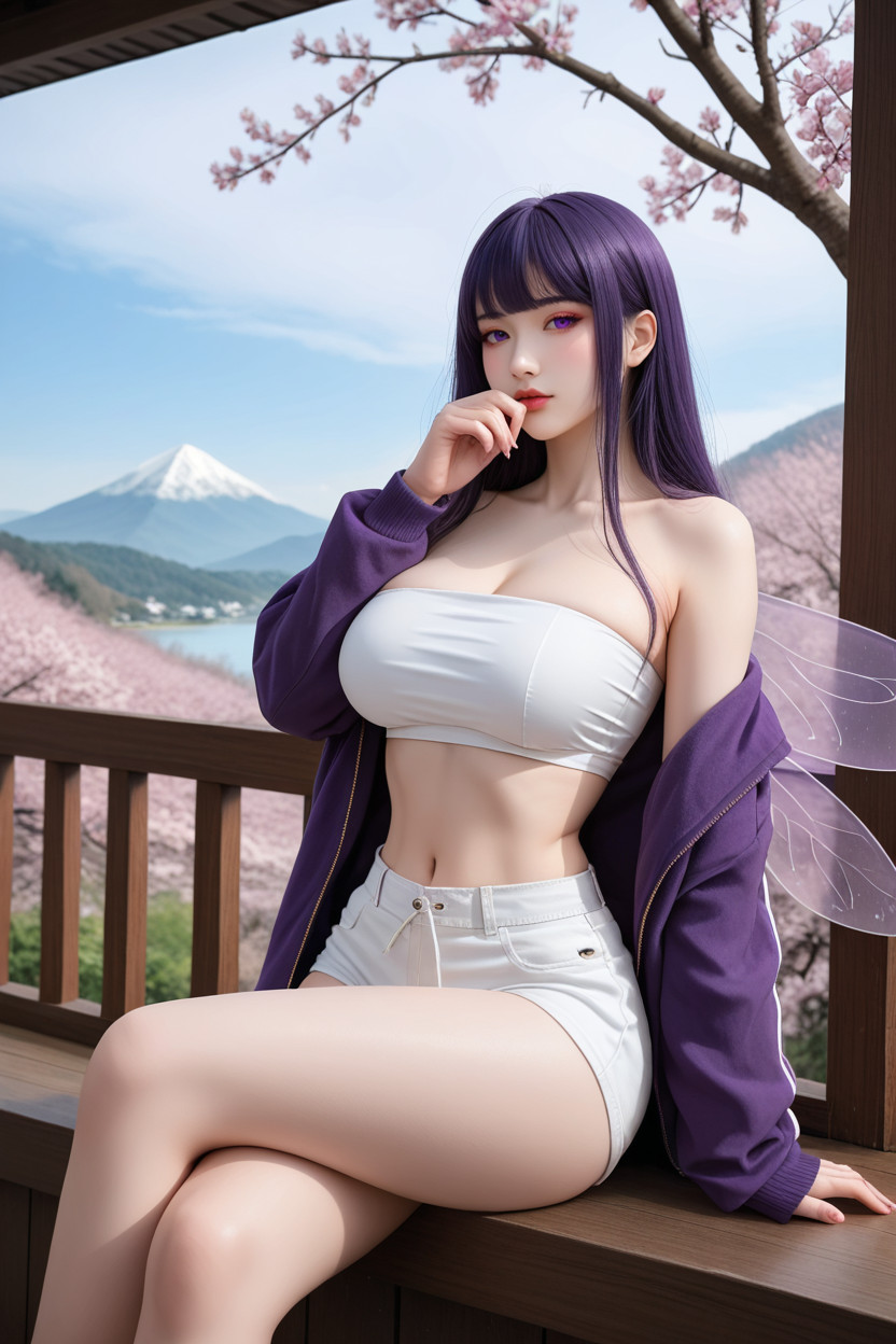 Extremely Beautiful Face, White Bandeau, Extremely Perfect Waist And Hip Asian AI Porn