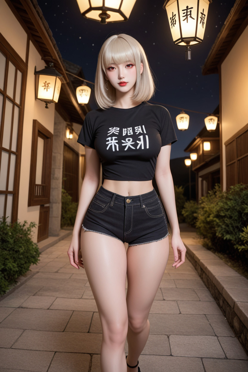Medium Hair With Curtain Bangs, Red Eyes, Miss Universe Winning Idol Face Asian AI Porn
