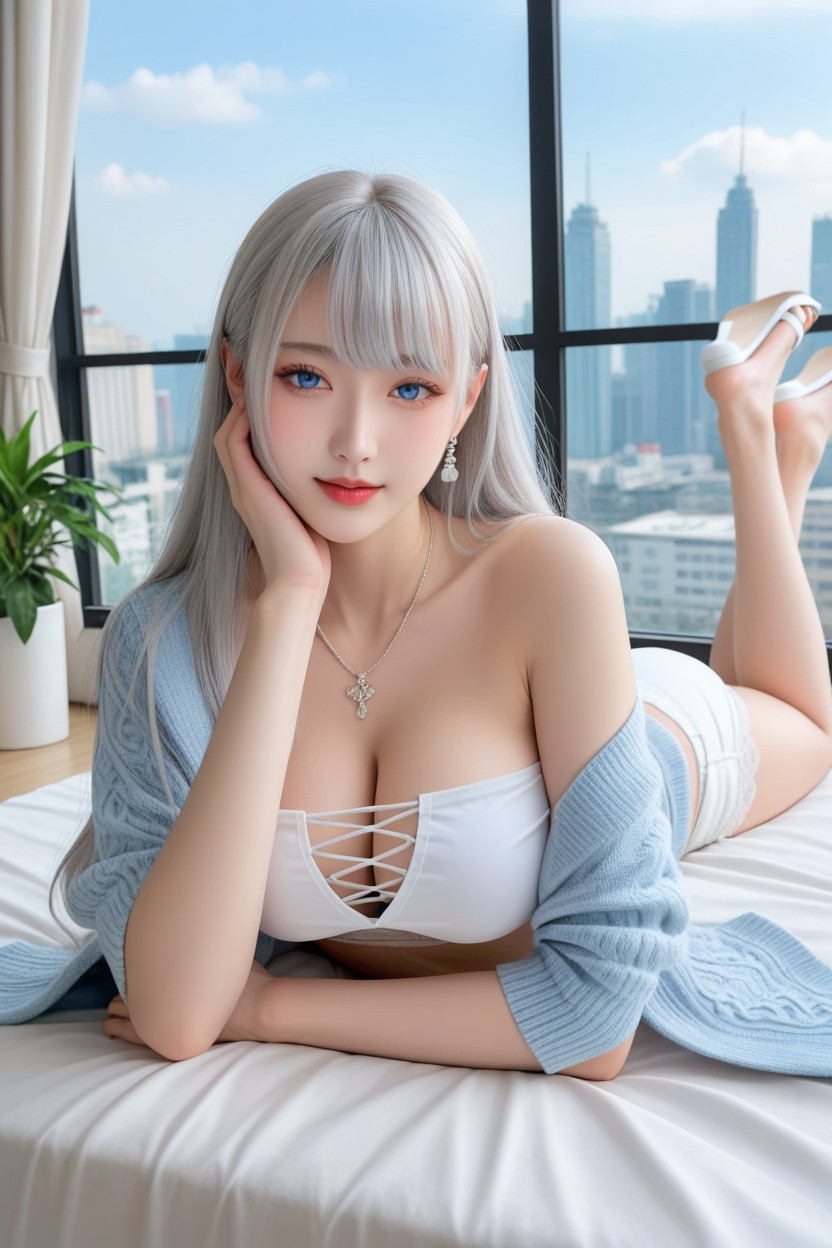 Perfect Curvy Body, Blue Eyes, Extremely Perfect Anatomic Body Asian AI Porn