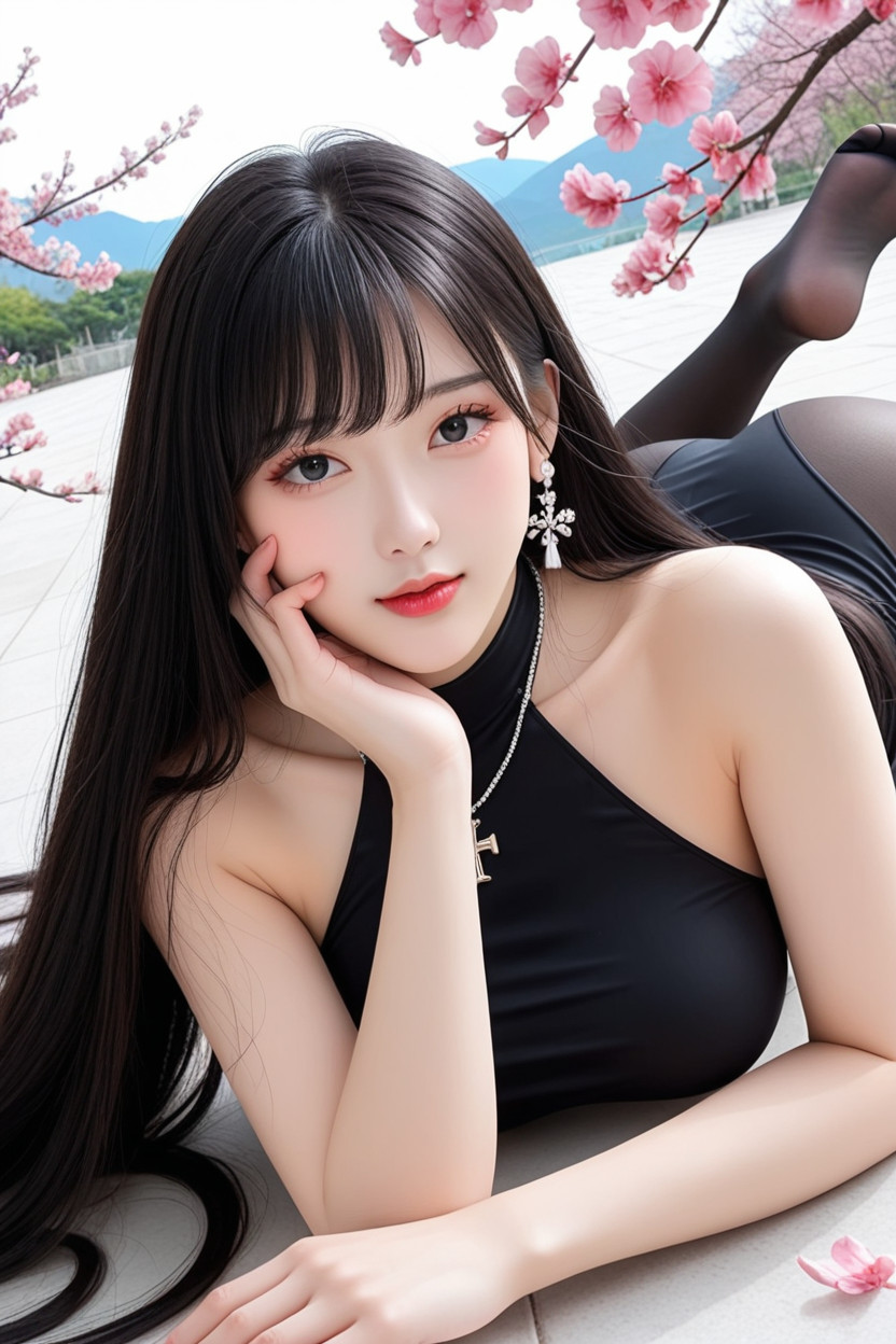 Miss Universe Winning Idol Face, Blue Sky With Clouds, Distinctive Beauty Asian AI Porn