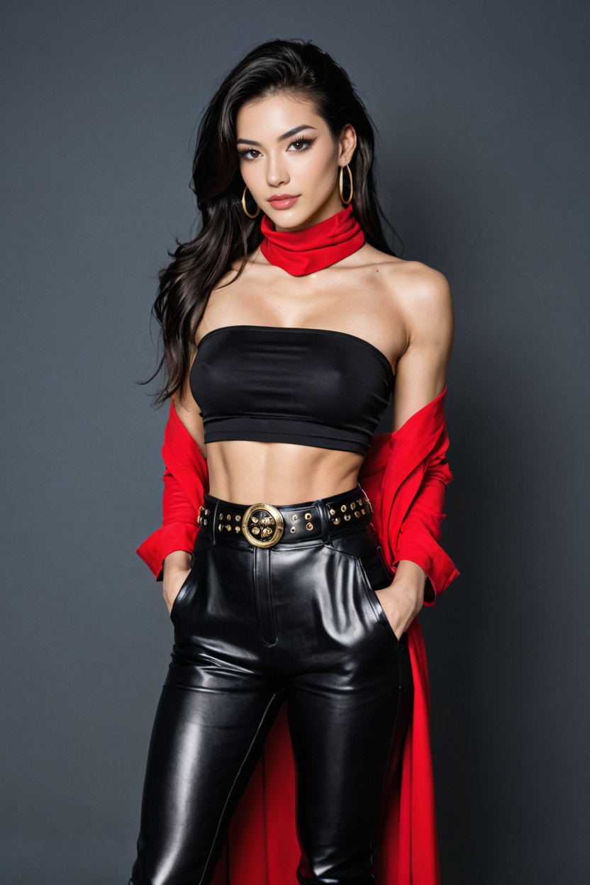 Gorgeous Face, Sleeveless Turtleneck Top, Off-shoulder Asian AI Porn