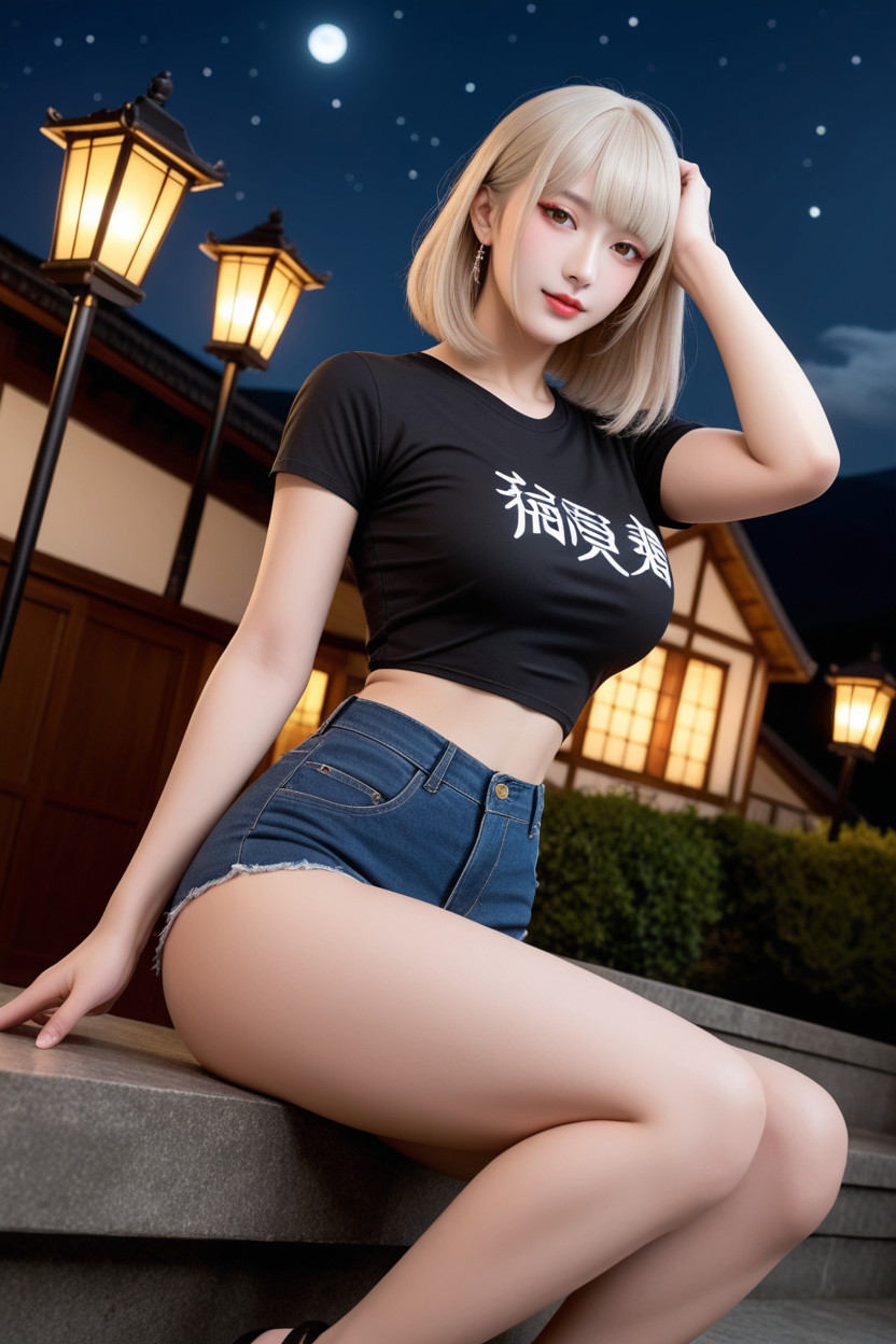 Extra Detail Face, Denim Hotpants, Cielo Porno asiático IA
