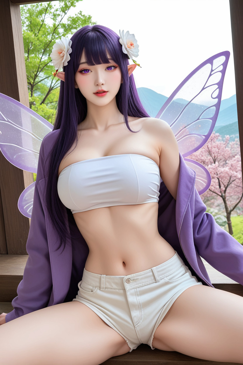 Chinese Goddes, Blue Sky With Clouds, Flower Field Asian AI Porn