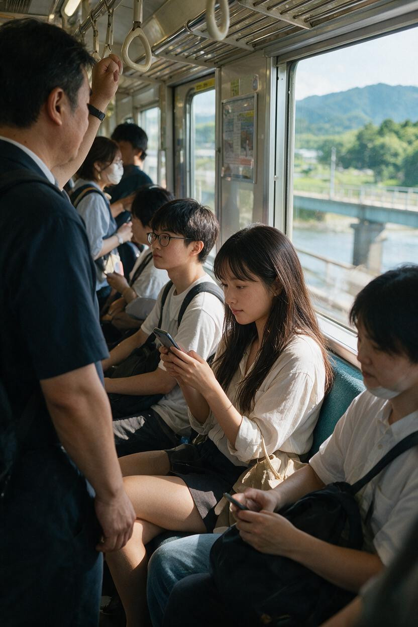 And Other Passengers Are Wearing Summer Clothing, Along With Rural Landscapes And Lush Forests; It Is Summer, Photorealistic Porno asiático IA
