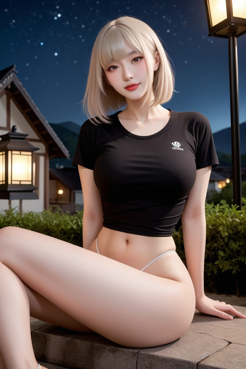 Wooden House On The Mountain, Very Smooth Skin, Perfect Curvy Body Asian AI Porn