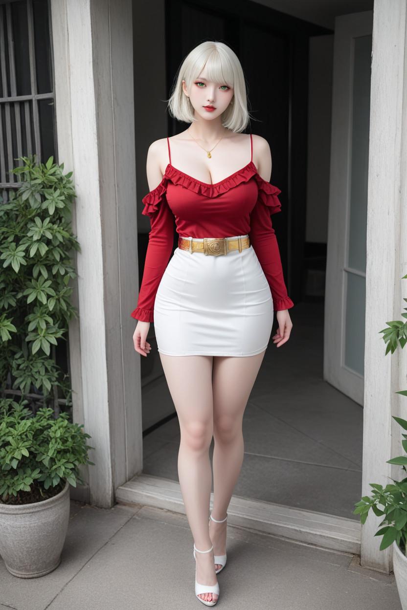 20+, Platinum Blonde Hair, Medium Hair With Curtain Bangs Asian AI Porn