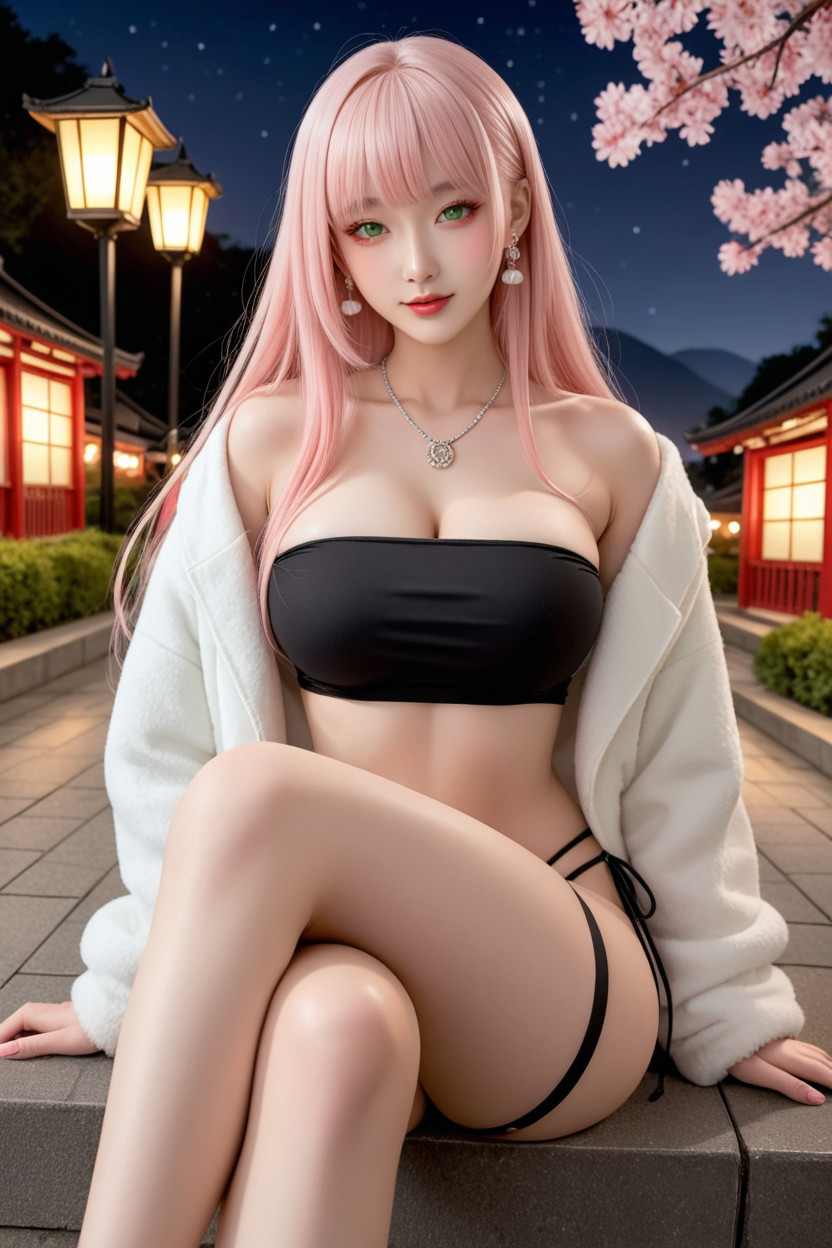 White Skin, Miss Universe Winning Idol Face, Black V-string With Side Tie Asian AI Porn