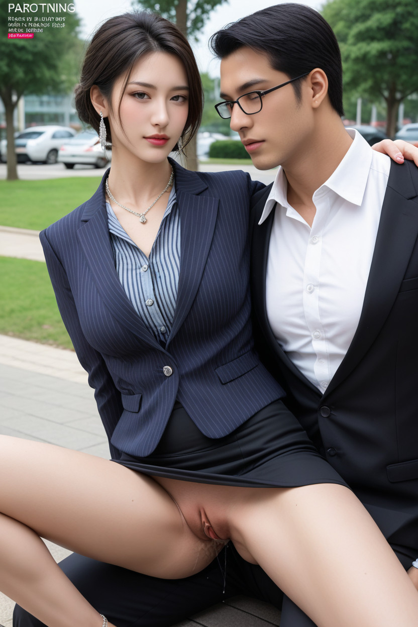 Sex On Floor, Blue Pinstripe Blazer Grey Pinstripe Shirt, Penis Complete In Pussy Asian AI Porn