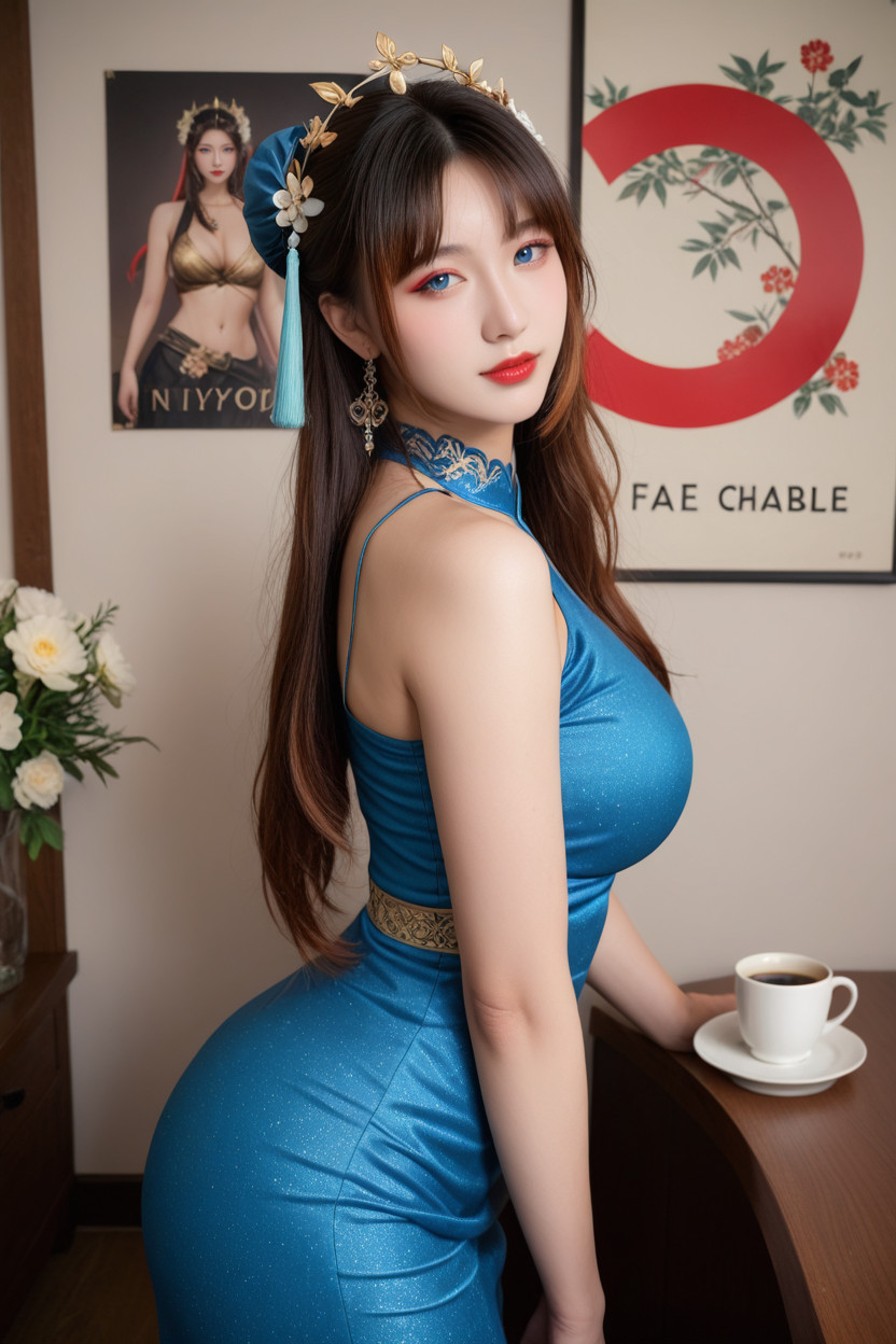 Big Charming Eyes, Stand, Ultra Realistic Asian AI Porn