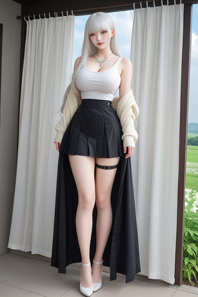 Black Ruffle Skirt, Chinese Idol Face, Extremely Perfect Waist And Hip Asian AI Porn