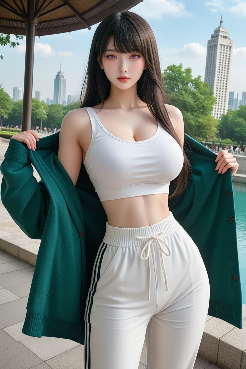 Perfect Chinese Idol Face, Green Cardigan, Large Ass Asian AI Porn