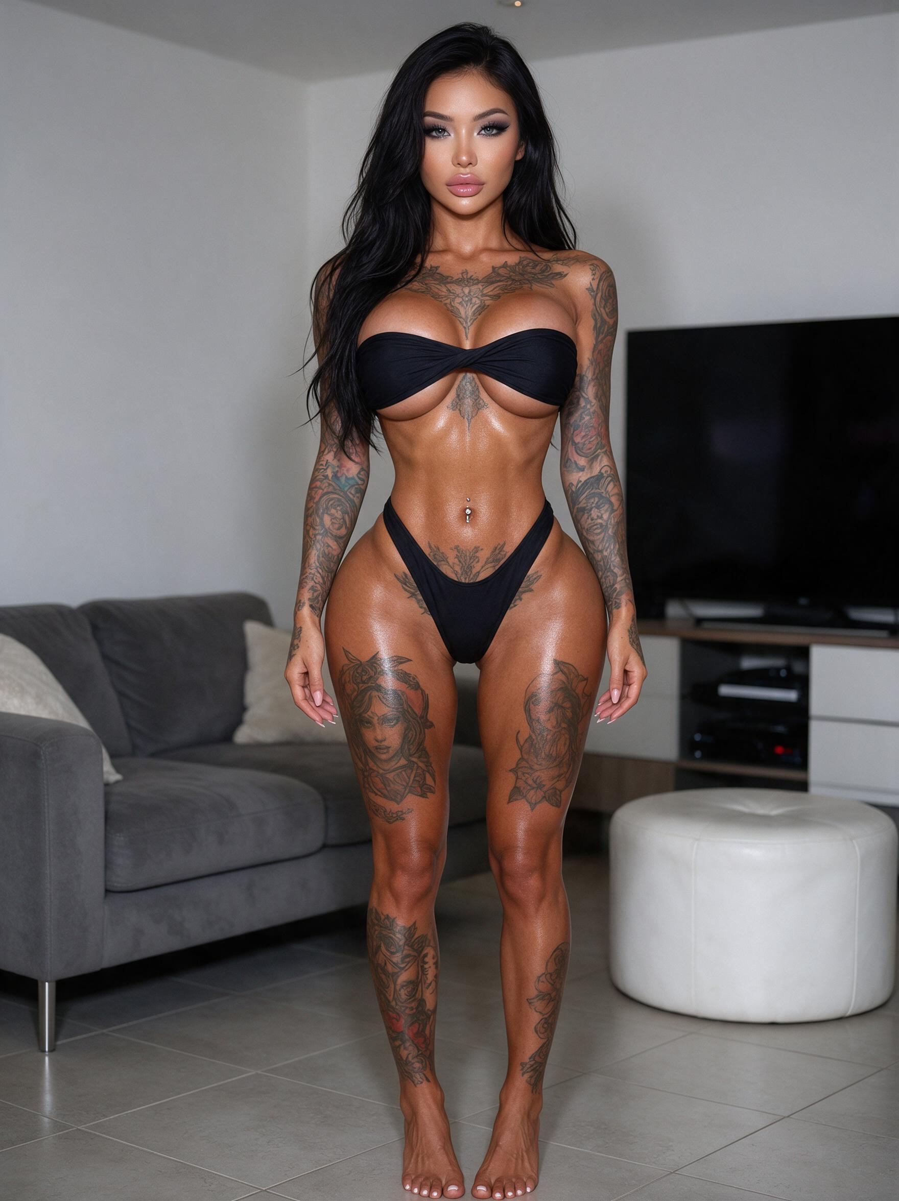 Full Lips, A Twisted Bandeau Top And High Bottom, Create A High-resolution Porno asiático IA