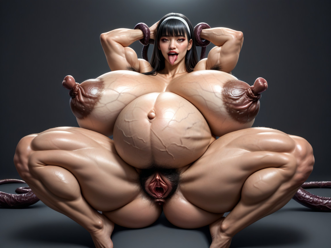 Colossal Veiny Boobs Sagging Down To Waist, Huge Thick Muscle Arms, Sit On The Floor With One's Back Against The Wall Asian AI Porn