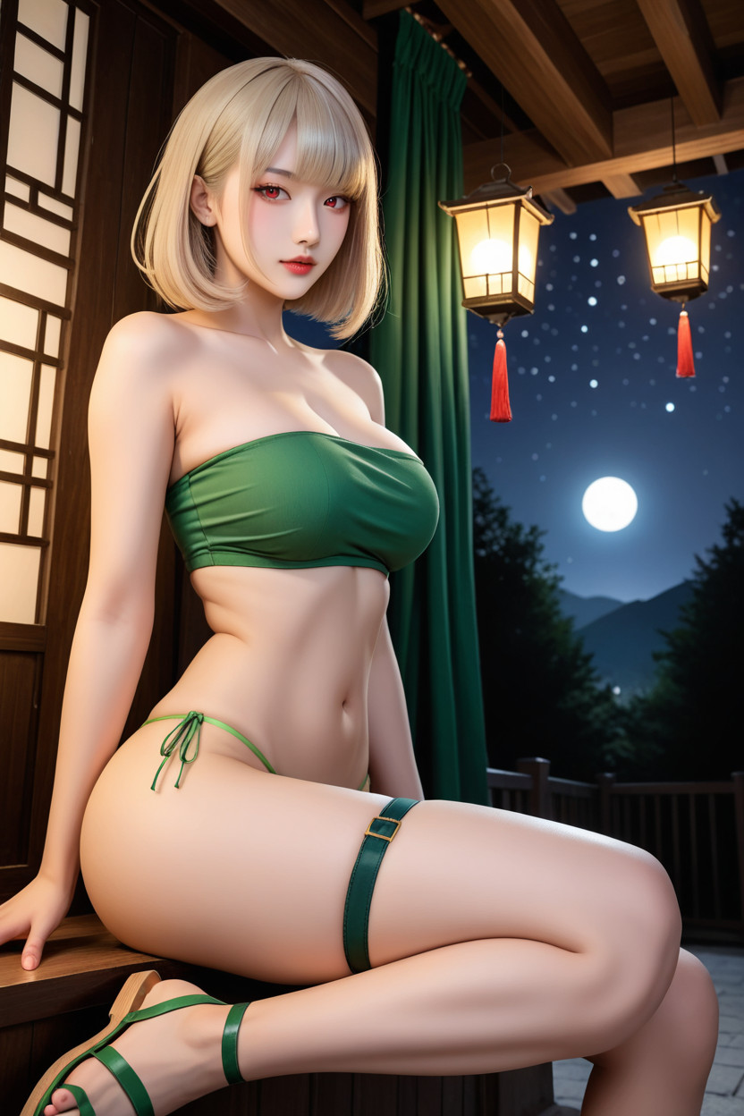Very Smooth Skin, Green Cardigan, White Skin Asian AI Porn