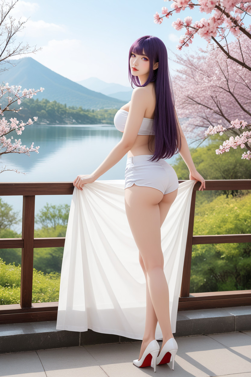 Large Breast, Flower Field, Long Hair With Curtain Bangs Asian AI Porn