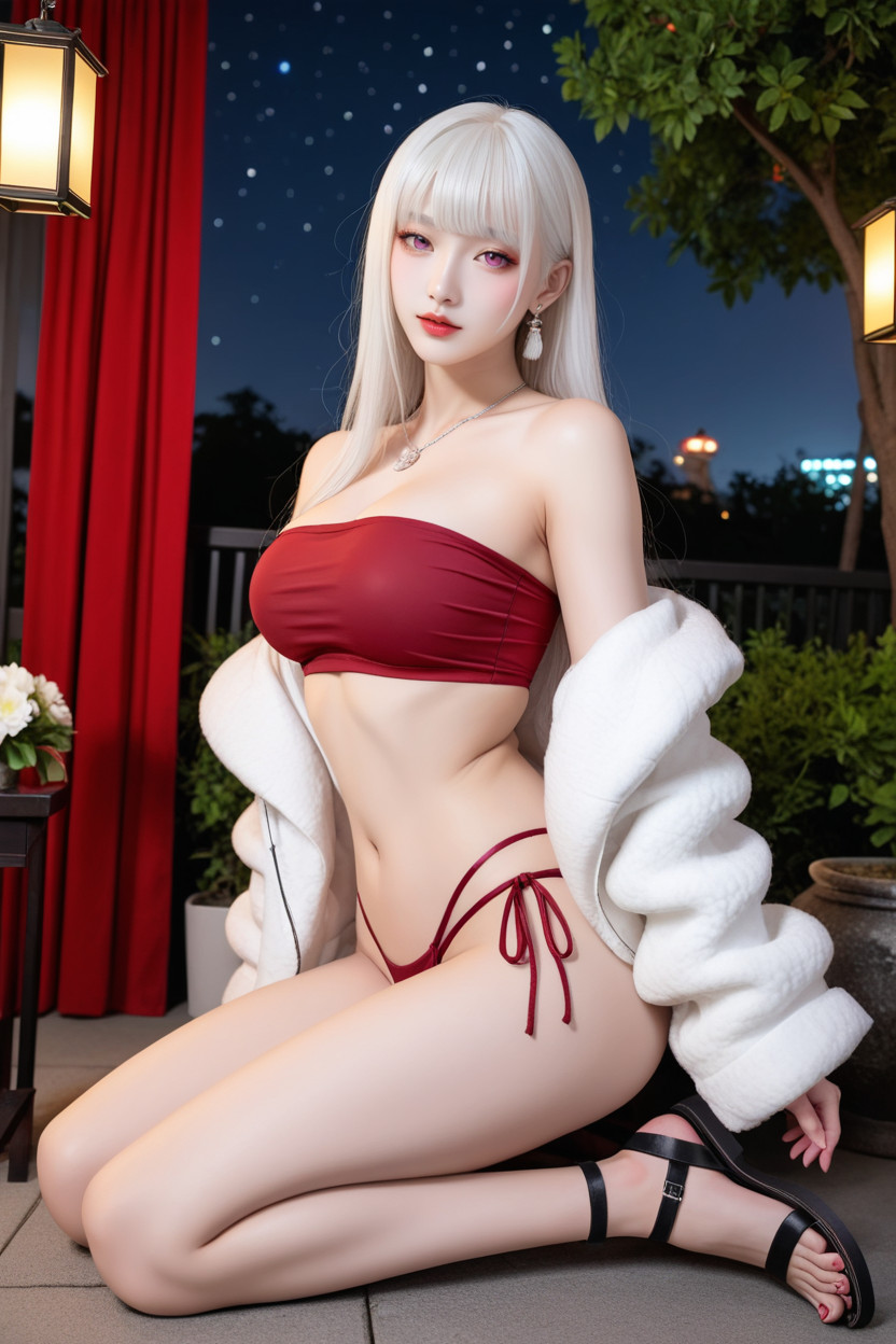 Wide Hip, Burgundy G-string With Side Tie, Flower Vase By The Roadside Asian AI Porn