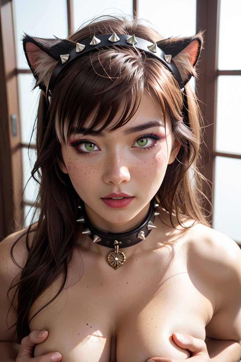 Bangs, Light Brown Highlights, Top Down Asian AI Porn