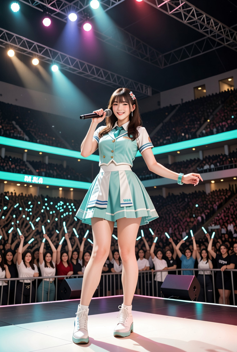 Cinematic Lighting, Authentic Japanese Concert Atmosphere, Highly Realistic Asian AI Porn