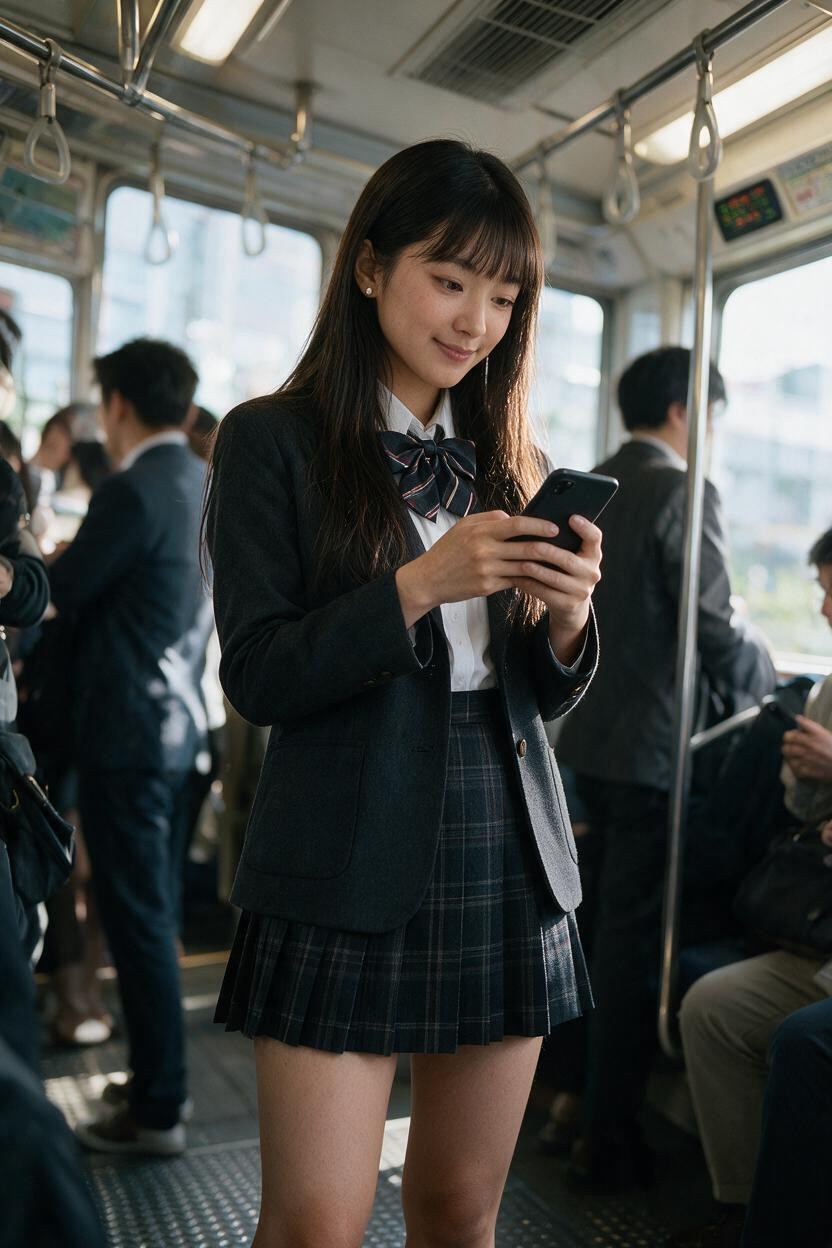 Raw Photo, Blunt Bangs, Charcoal Blazer Asian AI Porn
