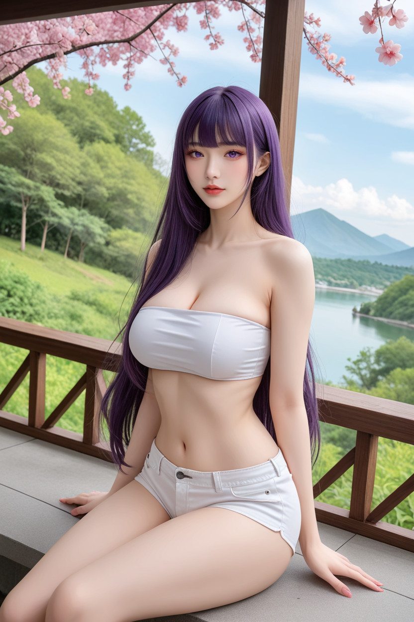 Extremely Perfect Waist And Hip, Purple Hair, Distinctive Beauty Asian AI Porn