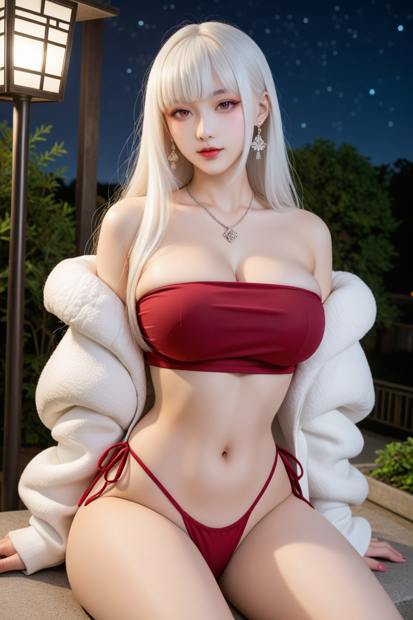 Silver Necklace, Burgundy Bandeau, Chinese Goddes Asian AI Porn