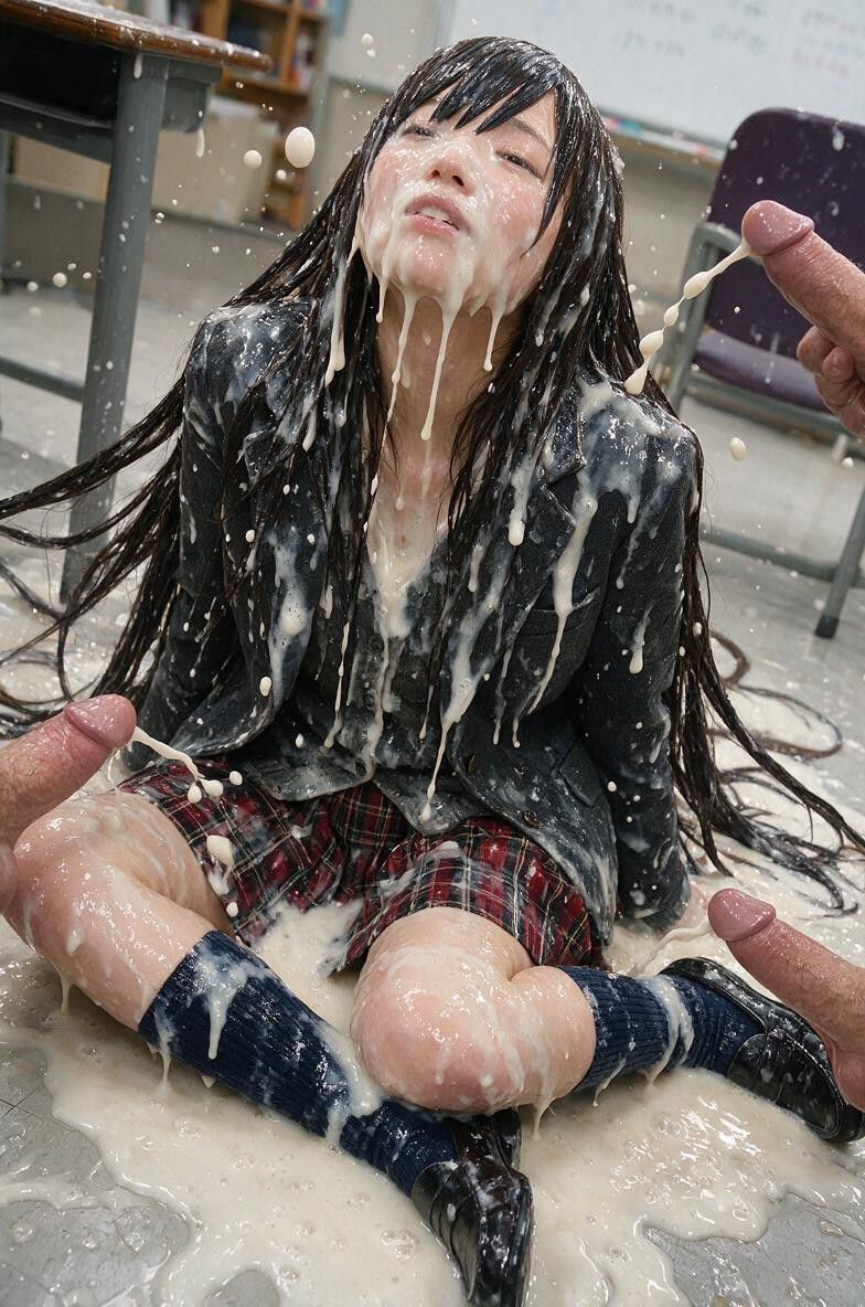 Cum All Over Body, Excessive Amount Of Cum, Excessive Thick Wet White Globes Of Cum Asian AI Porn