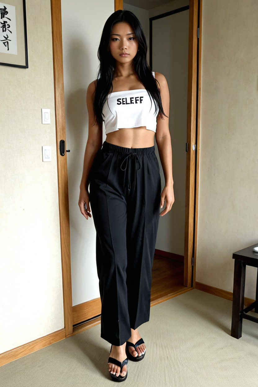 K, Natural Straight Long Hair, Japanese Porno IA asiático