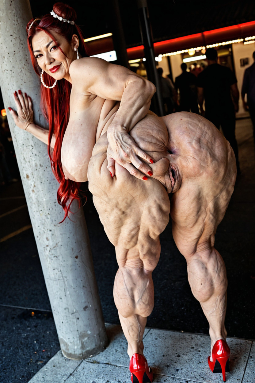 Cellulite, Red High Heels, Gaping Pussy Asian AI Porn