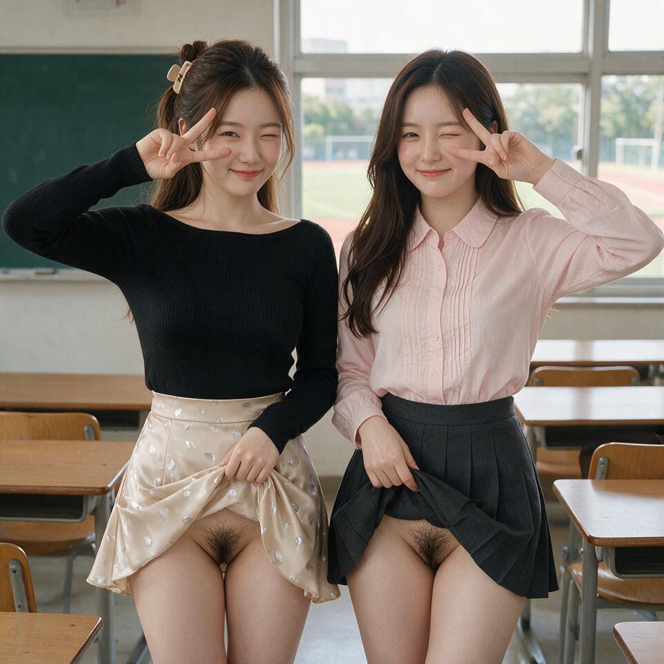 Korean Idol Face, Two Women Are Standing Side By Side With Their Legs Together, Distinctive Beauty Porno asiático IA