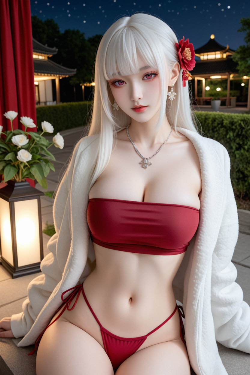 Distinctive Beauty, Silver Necklace, High Resolution Asian AI Porn