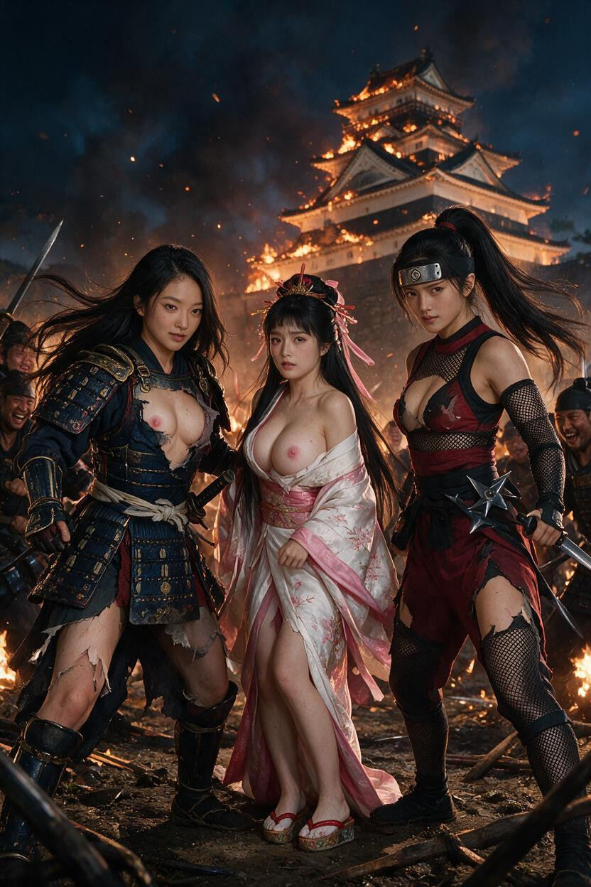Medium Ass, Raw Photo Style, Center A Sengoku-era Princess; G-cup Breasts With Large Pink Areolas And Nipples; Wearing An Ornate White-and-pink Kimono Asian AI Porn