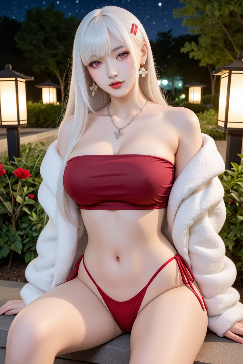 Stone Path, Burgundy Thighs Strap Garter, Uhd Asian AI Porn