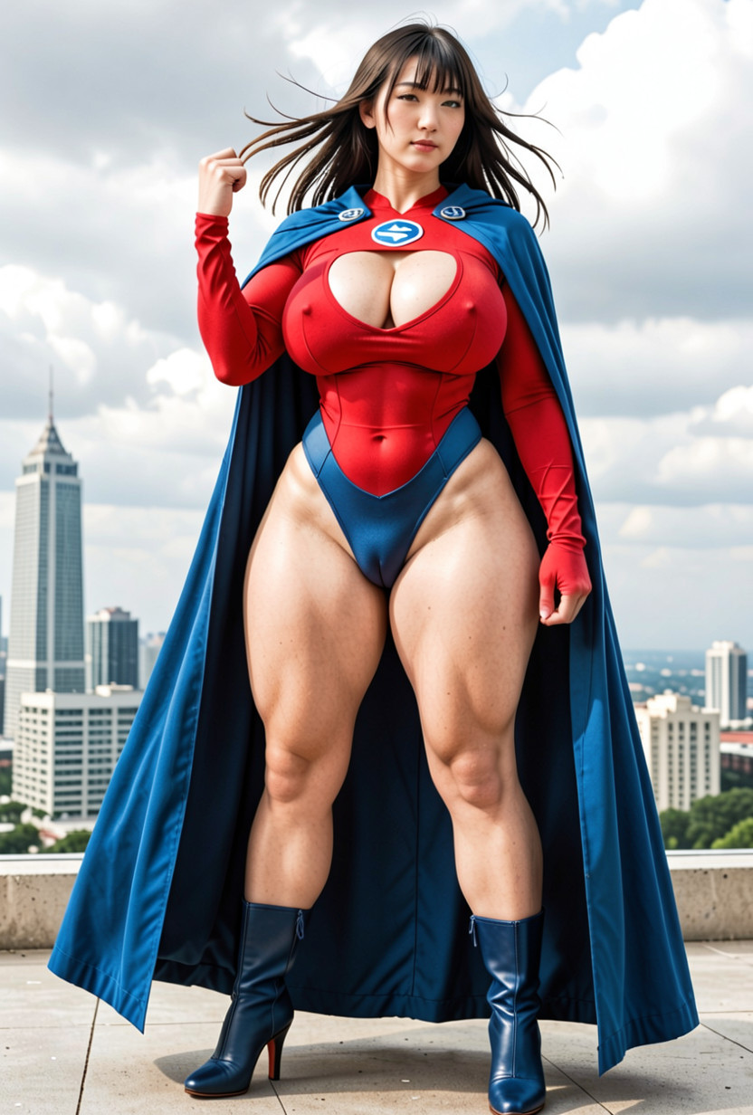 Leotard Thong Over Leotard, Clouds With Skyscraper Background, Deep Cleavage Window Asian AI Porn